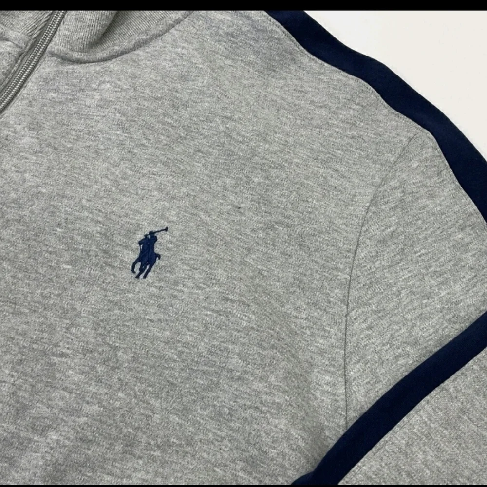 Polo by Ralph Lauren Light Gray and Navy Zip-Up Sweater